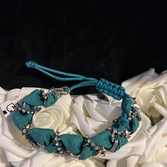 new directions Jewelry - 💛Cute turquoise, fabric and rhinestone adjustable bracelet, NWT